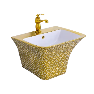 Chậu Rửa lavabo liền khối mạ vàng treo tường 9883g2