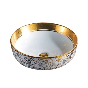 LAVABO TÔ HOA VĂN TRÒN MẦU VÀNG G347