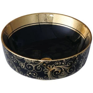 LAVABO TÔ SỨ HOA VĂN MẦU ĐEN FAHKLER G526