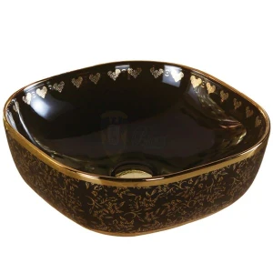 LAVABO TÔ SỨ HOA VĂN MẦU ĐEN G512