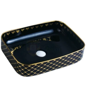 LAVABO TÔ SỨ HOA VĂN MẦU ĐEN G520