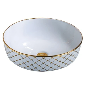 LAVABO TÔ SỨ MẦU VÀNG TRÒN