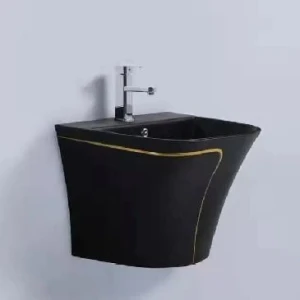 Lavabo Treo Liền Khối Mầu Đen Viền Vàng