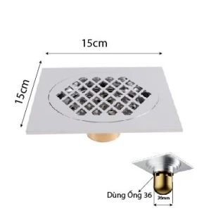 Phễu Thu Sàn Chống Hôi 15x15cm FAHKLER SUS 304 Dùng cho ống nhỏ 8009-5