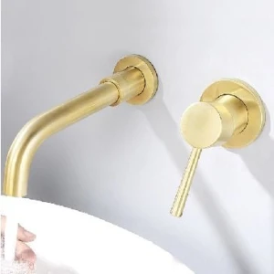 Vòi lavabo âm tường nóng lạnh mầu vàng mờ FAHKLER B300R