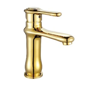 VÒI LAVABO NÓNG LẠNH MẠ VÀNG CAO 30CM FAHKLER 9858