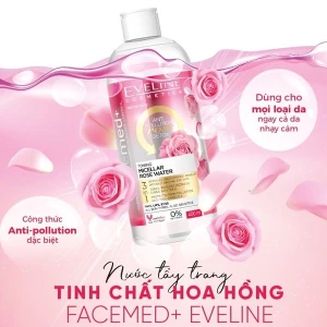 Nước tẩy trang Eveline Facemed trắng da tinh chất hoa hồng Toning Micellar Rose Water 400ml