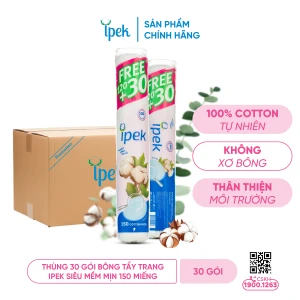 Thùng 30 gói bông tẩy trang Ipek siêu mềm mịn 150 miếng
