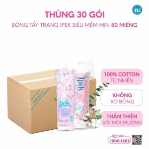 Thùng 30 gói bông tẩy trang Ipek siêu mềm mịn 80 miếng