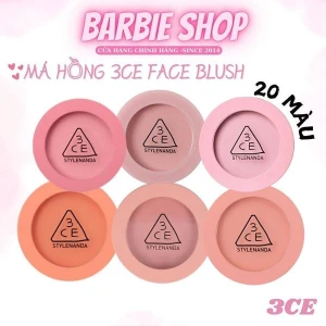 Má Hồng 3CE Face Blush Đủ Màu Hộp Tròn - Nude Peach, Mono Pink, Rose Beige, Full Of Charm, Soft Salmon, Peach Splash, Pure Cake, City Mauve, Delectable, Kinda Shy