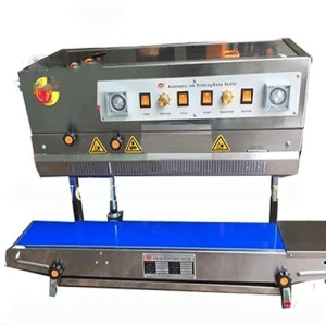 Máy hàn miệng túi liên tục có in date FRD-980 dạng đứng