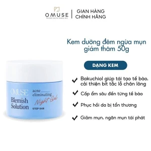 Kem dưỡng ẩm giảm mụn và cấp ẩm cho da dầu mụn OMUSE Blemish Solution Acne Eliminating Night Gel 50g