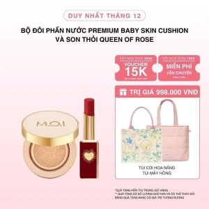 Bộ Đôi Phấn Nước M.O.I Premium Baby Skin Và Son Thỏi Cao Cấp Queen Of Rose