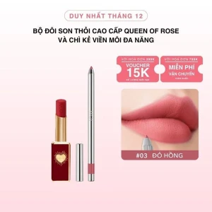 Bộ Đôi Son Thỏi Cao Cấp Queen Of Rose Phiên Bản Giới Hạn Và Chì Kẻ Viền Môi Đa Năng