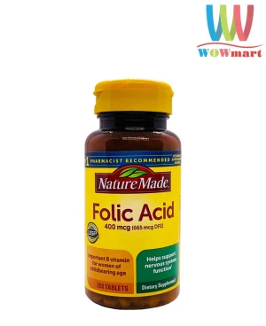 Bổ sung Axit Folic cho bà bầu Nature Made Folic Acid 400mcg 250 viên