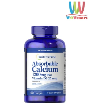 Bổ sung Canxi D3 Puritan's Pride Absorbable Calcium 1200mg Plus Vitamin D3 25mcg (1000IU) 100 Softgels - Wowmart VN | 100% hàng ngoại nhập