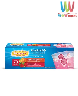 Bột sủi C tăng đề kháng Emergen-C Immune Plus Vitamin D Zinc 70 gói (2 vị: Orange, Raspberry)