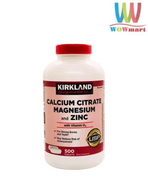 Chắc răng, khỏe xương và cơ bắp Kirkland Signature Calcium Citrate Magnesium and Zinc 500mg 500 viên
