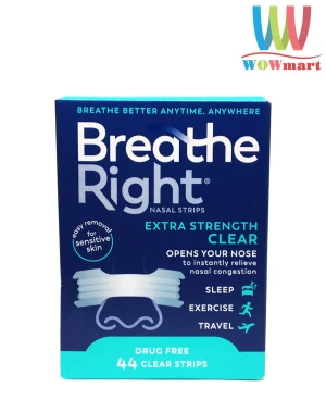 Miếng dán thông mũi, chống ngáy Breathe Right Extra Clear Transparent 44 miếng (Xanh lơ)
