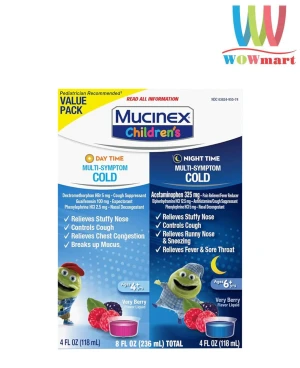 Siro cảm cho trẻ em Mucinex Children’s Multi-Symptom Cold Day & Night 118ml x2 chai - Wowmart VN | 100% hàng ngoại nhập