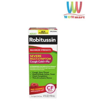 Siro cảm ho cho người lớn Robitussin Maximum Strength Severe Multi-Symptom Cough Cold + Flu CF Max 118ml - Wowmart VN | 100% hàng ngoại nhập