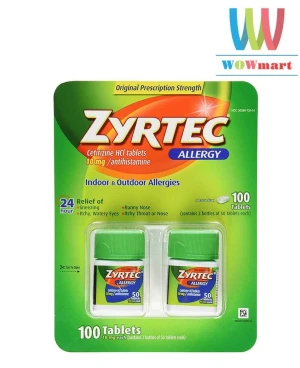 Viên chống dị ứng Zyrtec Antihistamine Allergy 10mg 2x50 viên - Wowmart VN | 100% hàng ngoại nhập