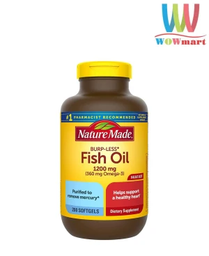 Viên dầu cá Nature Made Fish Oil 1200mg 360mg Omega-3 200 viên (Burp-Less)