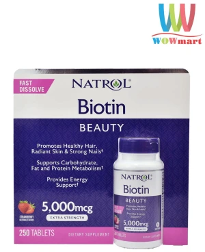 Viên ngậm hỗ trợ mọc tóc và chống rụng tóc Natrol Biotin 5,000mcg Fast Dissolve 250 viên