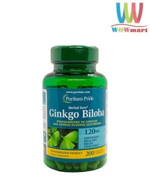 Viên uống bổ não Puritan’s Pride Ginkgo Biloba 120mg 200 viên - Wowmart VN | 100% hàng ngoại nhập