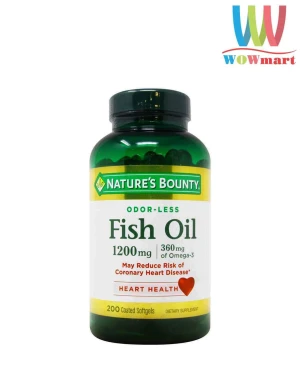 Viên uống dầu cá trợ tim, sáng mắt Nature’s Bounty Fish Oil 1200mg 200 Softgels - Wowmart VN | 100% hàng ngoại nhập