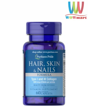 Viên uống đẹp da tóc móng Puritan’s Pride Hair Skin Nails 60 Caplets - Wowmart VN | 100% hàng ngoại nhập