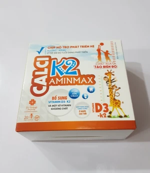 Dung dịch uống Calci Aminmax: bổ sung canxi,vitamin D3-K2 và một số vitamin khoáng chất, phòng ngừa loãng xương ở người cao tuổi.