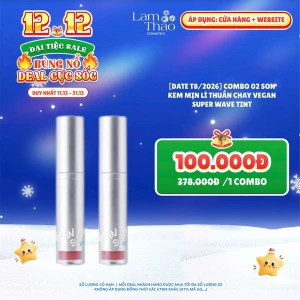 DEAL SỐC 11.12 - 31.12 COMBO 2 SON Son Kem Mịn Lì Thuần Chay Vegan Super Wave Tint