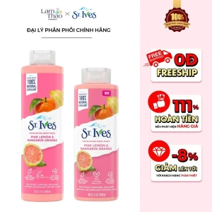MUA 2 SP ST.IVES BẤT KÌ TẶNG 1 GẤU BÔNG CAPYBARA Sữa Tắm Dưỡng Sáng Da St.Ives Pink Lemon & Mandarin Orange Exfoliating Body Wash (Mẫu Mới)