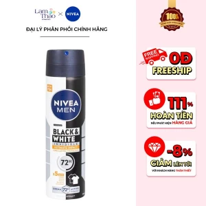 Xịt Khử Mùi Ngăn Vệt Ố Vàng Nivea Men Black & White Invisible Ultimate Impact Long Lasting Protection 72H Active