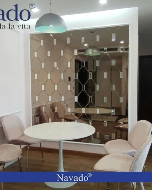 Gương Bỉ ghép tường màu trà