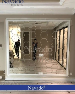 Gương ghép phòng khách lục giác 3D