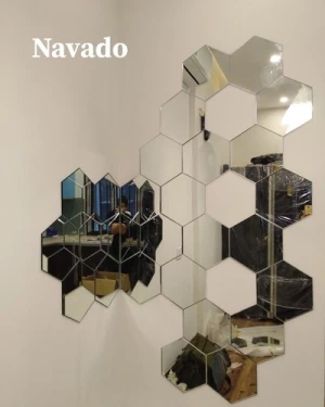 Gương trang trí bàn ăn ghép tường nghệ thuật lục giác