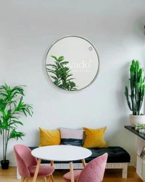Gương tròn có khung inox trắng treo tường