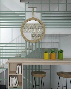 Gương tròn decor treo dây thừng D50cm