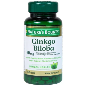 Viên uống Ginkgo Biloba 60mg Nature's Bounty hỗ trợ tăng cường tuần hoàn não (60 viên)