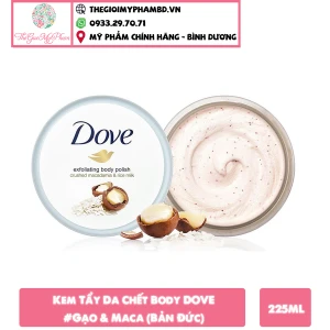 Kem Tẩy Da Chết Body DOVE 225ml Gạo & Maca (Bản Đức)