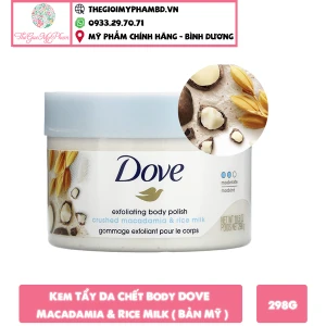 Kem Tẩy Da Chết Body DOVE 298g Macadamia & Rice Milk