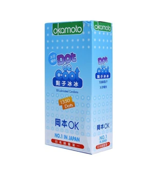 Bao cao su Okamoto Dot De Cool - Hộp 10 chiếc, gân gai, tăng kích thích khi quan hệ