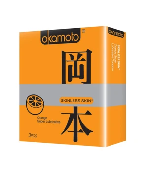 Bao cao su Okamoto Orange - Hộp 3 cái, mỏng 0,05mm, hương cam tự nhiên, kích thích quan hệ