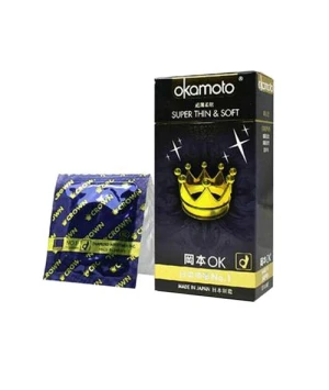 Bao cao su Okamoto Super Thin & Soft Crown Hộp 10 cái, siêu mỏng chỉ 0.04mm, tăng kích thích cho nam nữ