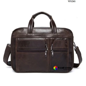 Cặp da đựng máy tính xách tay VF1261, thiết kế với chất liệu da bò, dòng da dầu nguyên miếng