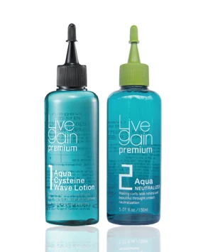 Thuốc uốn Livegain Premium Aqua Cysteine Lotion 160ml + 160ml siêu dưỡng tóc, dành cho tóc hư yếu