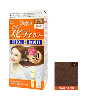 Thuốc nhuộm Bigen Speedy Color Milky Màu 2 - Nâu sáng, dạng sữa, phủ bạc chỉ trong 10 phút, thành phần thảo dược an toàn cho tóc