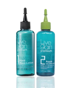 Thuốc uốn Livegain Premium Aqua Wave Lotion 160ml + 160ml uốn tóc nhanh công thức mạnh dành cho tóc thường & tóc khỏe